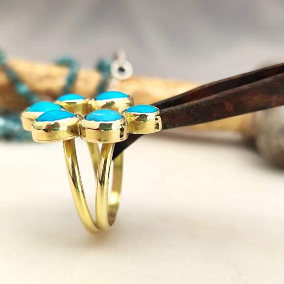 Turquoise ring. 14K solid yellow gold ring with Turquoise. Handmade ring. - Picture 8 of 14